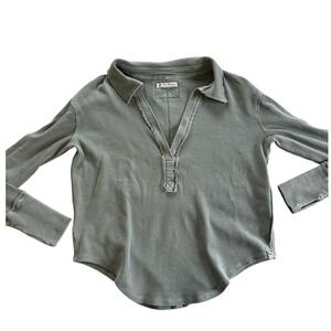 Free People We The Free Green Waffle Knit Henley Pullover Shirt Small OB1547969